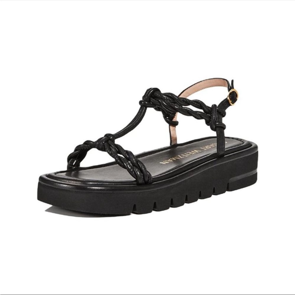 Stuart Weitzman platform leather black knot women’s sandals  7 or 37, like new